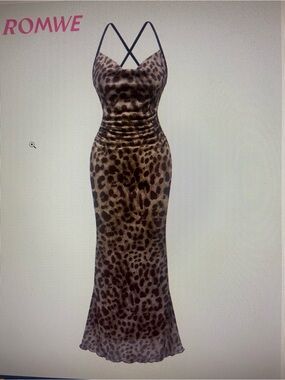 ROMWE Leopard-Print Maxi Slip Dress in Brown and Black